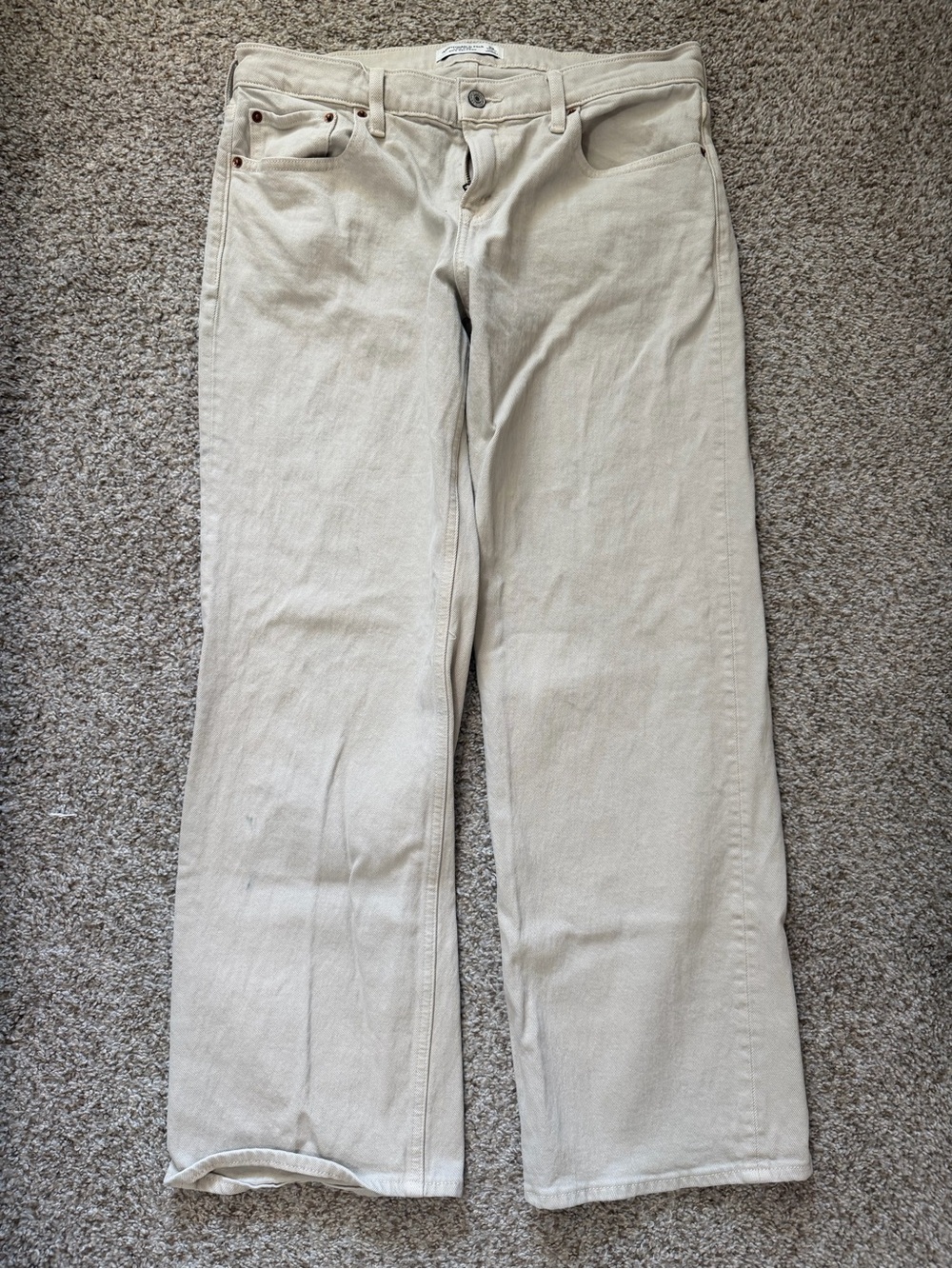 Abercrombie & Fitch Cream Straight-Leg Jeans